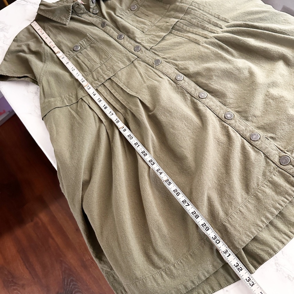 Free People Cotton Ronnie Short Sleeve Olive Green Button Down Dress Size Medium - Picture 10 of 12